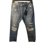 NWT Man x One Teaspoon Men's Cropped Jean Blue Suede Mr Whites Distressed 32R