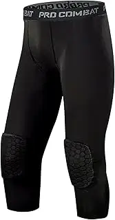 [SS COLOR FISH] Men’s Basketball Leggings with Knee Pads 3/4 Compression Tights Pants Sports Athletic Baselayer