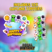 Outer Space Cake Topper – Alien & Astronaut Birthday Party + 12x Cupcake Toppers