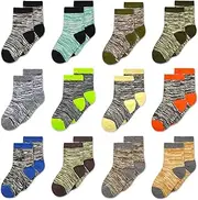 [SPTRAMLE] Boys Socks, 12 Pairs Kids Crew Socks for Toddler Boys Girls(1-14 Years Old), Athletic Half Cushion Mid Cut Socks