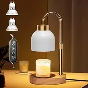 [Enliansgo] Candle Warmer Lamp, Adjustable Height Candle Warmer, Timer, Dimmable, Home Decor, Wax Melts Warmer for Jar Candles with 2 Bulbs, Compatible with Small and Large Candles, Table Lamps (White)