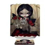 Beautiful Maiden with Red Butterfly Ferrets Shower Curtain