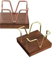 Homoyoyo 2pcs Wooden and Metal Stick Note Holder: Office Desktop Organizer Stand - Minimalist Memo Pad Dispenser for Notepads Office/Classroom/Study Desk