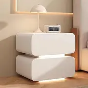 Modern Bedside Table with 2 Drawers, with Smart Sensor Light, Nightstand for Bedroom, for Bedroom, Living Room, Corridor(White,40cm/15.7in)