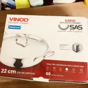 Vinod Platinum Triply Stainless Steel Kadai With Lid (22cm, 1.8L)