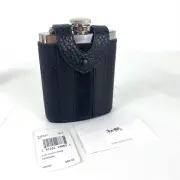 New Coach Hip Flask Varsity Stripe Calf Leather F22537 Buffalo Embossed Black W6