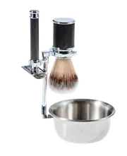 4-Piece Shave Set with Safety Razor, Nylon Shaving Brush, Stand & Bowl