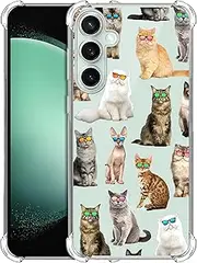 Glisten - Samung Galaxy S23 FE Case, Samsung S23 FE 5G Clear Case - Cat Pattern with Sunglasses Printed Slim Fit Flexible Clear Transparent Shockproof Designer Back Case for Samsung S23 FE 5G