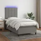 Box Spring Bed LED Dark Grey Mattress King Single Size Fabric 106x203 5221