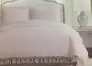 NICOLE MILLER LIGHT PINK FRINGE MACRAME EDGE KING DUVET COVER SET W / SHAMS