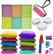 Ascension 10 Rangoli Colour Pack 80g Each with 3 Filler 12 Dotted Rangoli Stencils 3 Tea Light Candle 1 Rangoli Making Pen 1 Roller Rangoli Making Kit for Floor Decor Festival Diwali Decoration