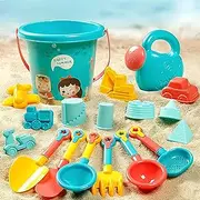 18 Pcs Buckets and Spades with Watering Can Beach Sand Pit Toys for Kids, Beach Water Play Sandbox Toys Set with Mesh Bag Sand Molds Shovel for Boys Girls Travel Summer Outdoor