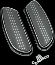 DS Black Steel Front Driver Sweeper Floorboard Pair HD Dyna Switchback 12-16