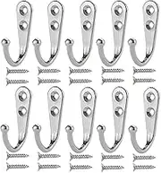 10X Hooks Wall Hanger Stainless Steel Coat Hat Clothes Robe Holder Rack Hook, Smooth Black Silver Finish, Easy Installation for Home Organization