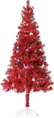6 Ft Tinsel Christmas Tree with 24Ct Assorted Ornament Set, Metal Stand, Easy As