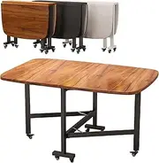 Mobile Drop Leaf Table, Folding Dining Table with 6 Wheels, 100/120cm Extendable Solid Wooden Foldable Kitchen Table, Study Workstation PC Desk for Kitchen Dining Living Room Brown 100 * 60CM
