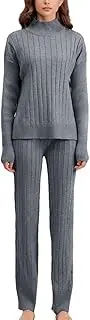 [Generic] Women's Half High Neck Pullovers Suits Loose Warm Two Piece Set Knitted Loungewear Sets Female Tracksuits