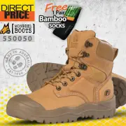 Mongrel Mens Wheat Boots High Leg Lace Up Scuff Cap Steel Toe 550050