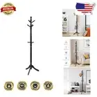 Stylish Rubber Wood Coat Tree with 9 Hooks & Stable Tri-Leg Base - Adjustable