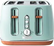 [HADEN] Dorchester Toaster 4 Slice – Stainless Steel Body - Modern LCD Display - 6 Browning Levels - Cancel/Defrost/Reheat - 1900-2300W Digital 4 Slice Toaster - Easy Clean - Green