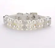 Bling Rhinestone Pet Dog Jewelry Chihuahua Dog Collar,Pearl Dog Collars,Bling Dog Collar Leather,Pet Pearl Collar,Necklace Crystal Jewellery Christmas Pet Decor for Puppies Cat pet(M 1.5X33CM)