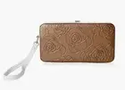 NEW Metallic Cognac Embossed Phone Wallet Clutch, Detachable Strap (7 x 3.5 X 1)