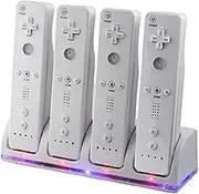 Wii Remote Controller Charger, 4 in 1 Wii Charging Dock Station with 4PCS 2800mAh Rechargeable Batteries for Wii/Wii U Controller-White