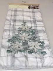 CYNTHIA ROWLEY CHRISTMAS BEADED EMBROIDERED POINSETTIA TABLE RUNNER NWT