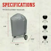 Gray Charcoal BBQ Grill Safety Cover Kettle Style Water Resistant 22'' For Weber