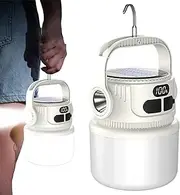 Solar Camping Lights,1200mAh Camping Lantern Rechargeable with Solar Panel | LCD Display Survival LED Flashlight Waterproof Rechargeable for Hiking Home Patio Yard Gazebo Fishing Garden