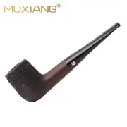 Carved Ebony Wood Tobacco Pipe Handmade Smoking Pipe 9mm Filter Straight Stem