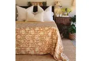 Coffee Bean Kantha Bedspread | 220x270cm Indian Kantha Bedspread