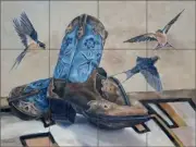 Southwest Tile Backsplash Ceramic Mural Hughbanks Boots Birds Art DHA052