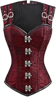 [OFFSUM] Women's Sexy Corset - Square Neck Single Breasted Plus Size Lingerie Top Gothic Sleeveless Adjustable Solid Color Shapewear Vest Clothing