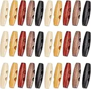 RP Remarkable Power, 100 Pack Wood Toggle Buttons Double Holes Olive Shape Wooden Button Oval Horn Sewing Buttons for DIY Clothing Sewing Accessories