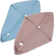 BATHVEVE 2Pcs Hair Drying Towel Wraps Fast Absorbent Microfiber Hair Turbans Lightweight Convenient Button Design for Easy Fixing