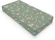 Spring Woodland Animal Changing Pad Cover Deer Mushroom Flowers Leaves Forest Baby Nursery Diaper Changing Pad Sheets for Boy Girl Soft Breathable Stretch Fitted Changing Table Sheets Mats 32''x16''