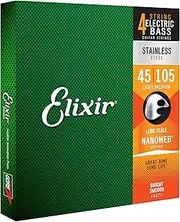 Elixir Strings Stainless Steel 4-String Bass Strings w NANOWEB Coating, Long Scale, Light/Medium (.045-.105)