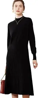 [Zozogag] 100% Solid Cashmere Long Sweater Dress Women Sexy Knitted Dresses Female Fashion O-Neck Elasticity Pullover