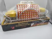Vintage Gemco Barbeque Yellow top Glass Condiment set Unopened!! HTF