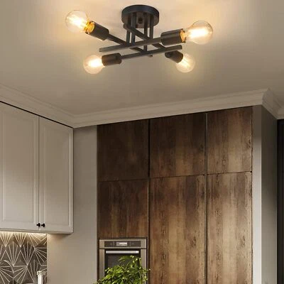 Asnxcju 4-Light Hallway Semi Flush Mount Light Fixtures, 4-Lights, Black
