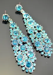 New Fashion Gorgeous Sky Blue Crystal Rhinestone Silver Big Teardrop Earrings