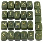 Green Jade Rune Stones Engraved Lettering Crystal For Healing Chakra