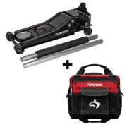 3-Ton Low Profile Car Jack with Quick Lift with 14 in 13 Pocket Rolling Tool Bag