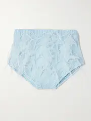 [SHUSHU/TONG] SHUSHU/TONG - Feather-trimmed Knitted Shorts - Blue - UK 14 UK 14 Blue