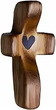 FRAINBOWZ Handheld Protection Cross Jesus Wooden Heart-Shaped Stress Relief Cross My Heart Encourages Gifts Thumb-Held Cross For Prayer Portable Holding Wooden Pocket Palm Crosses(5CM)