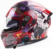 Bluetooth Motorcycle Helmet Flip-Up Modular Motorcycle Helmet with Dual Visor Built-in Speaker Headset Mic for Adult Men Women Motorcycle Street Racing Cruiser ECE/DOT Approved