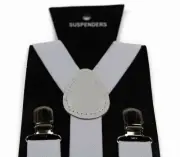 Unisex Mens White Suspenders Mens Braces Belt Elastic Adjustable Wedding 85Cms