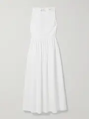 [Matteau] Matteau - Tie-detailed Gathered Organic Cotton Midi Dress - White - 5 5 White