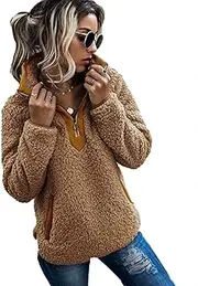 [ZRDSZWZ] Reliable Women Sherpa Sweater Fleece Pullover Half Zipper Sherpa Fleece Tops Female Warm Coat Sweaters (Color : Camel, Size : XL)